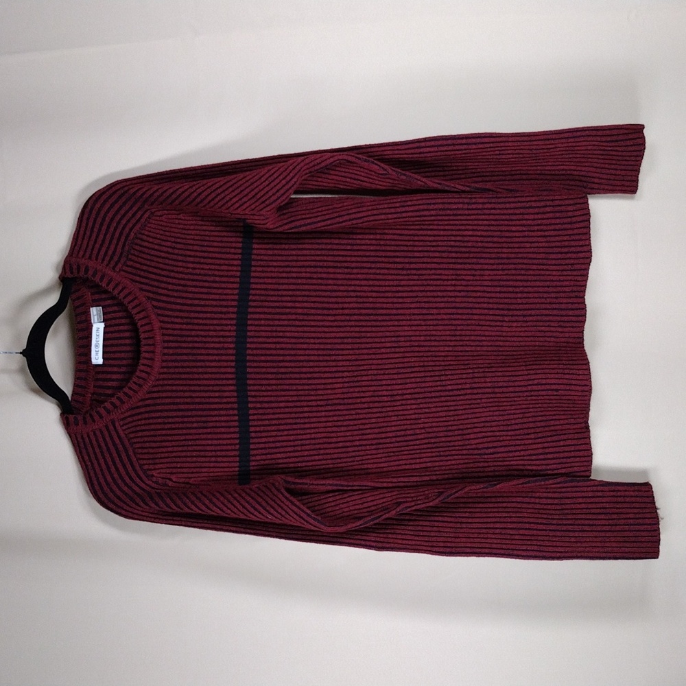 Chereksin Sweater Men’s Size L Burgundy Black Striped Crew Neck Pullover Knit